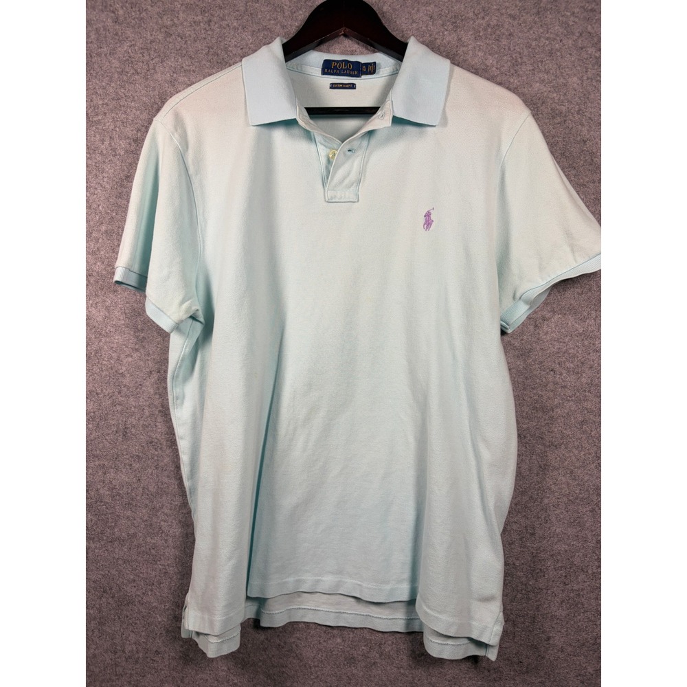 Polo Ralph Lauren Mens XL Custom Slim Fit Short Sleeve Polo Shirt Light Blue